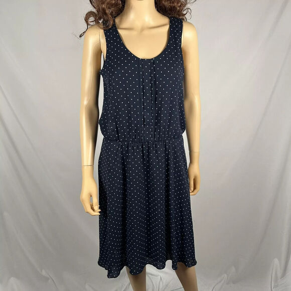 Banana Republic Navy Blue Polka Dot Dress Sleeveless Small Scoop Neck Business - Picture 1 of 5